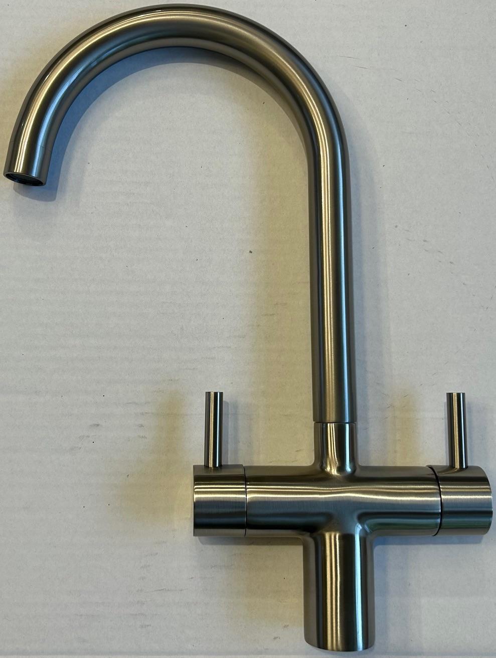 Liquida W03BN Brushed Nickel Swan Neck Twin Lever Kitchen Mixer Tap - GRADED