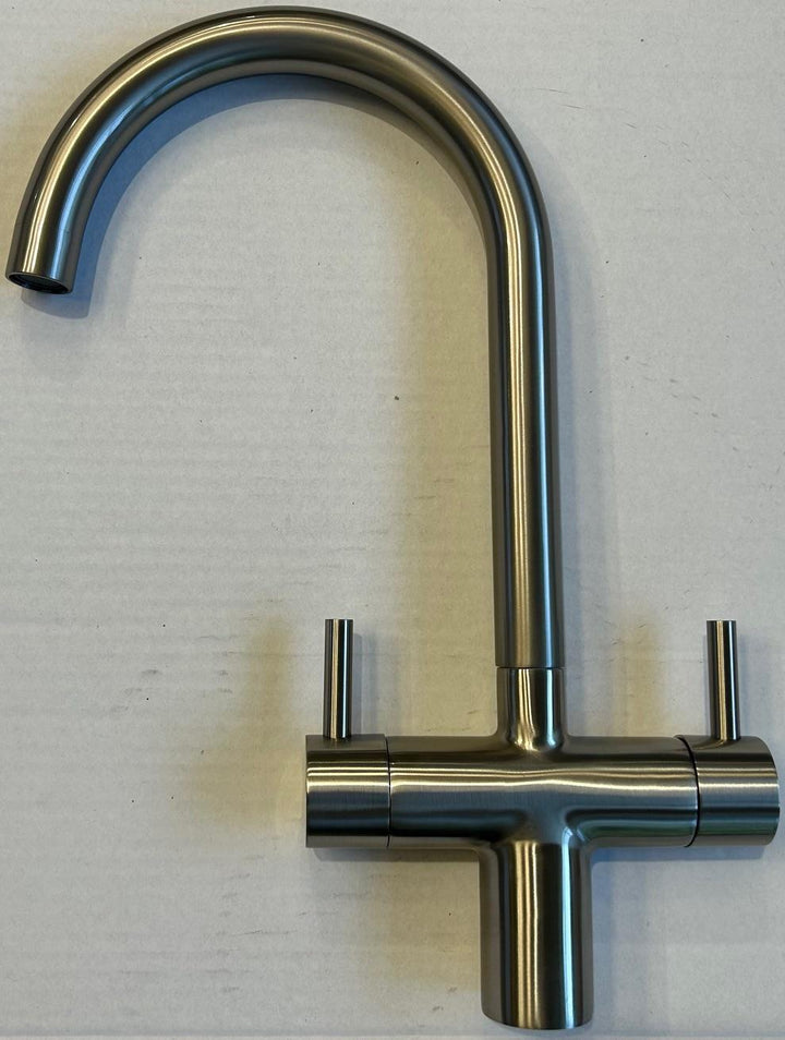 Liquida W03BN Brushed Nickel Swan Neck Twin Lever Kitchen Mixer Tap - GRADED