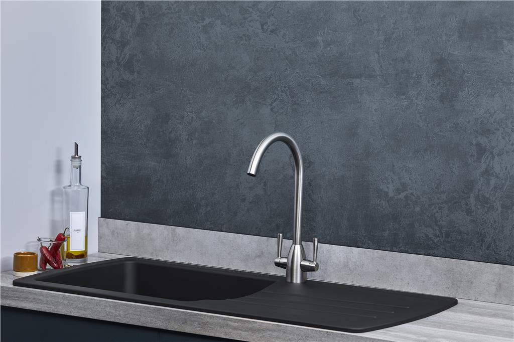 Liquida ZEN100BL 1.0 Bowl Composite Reversible Black Kitchen Sink And Waste Kit