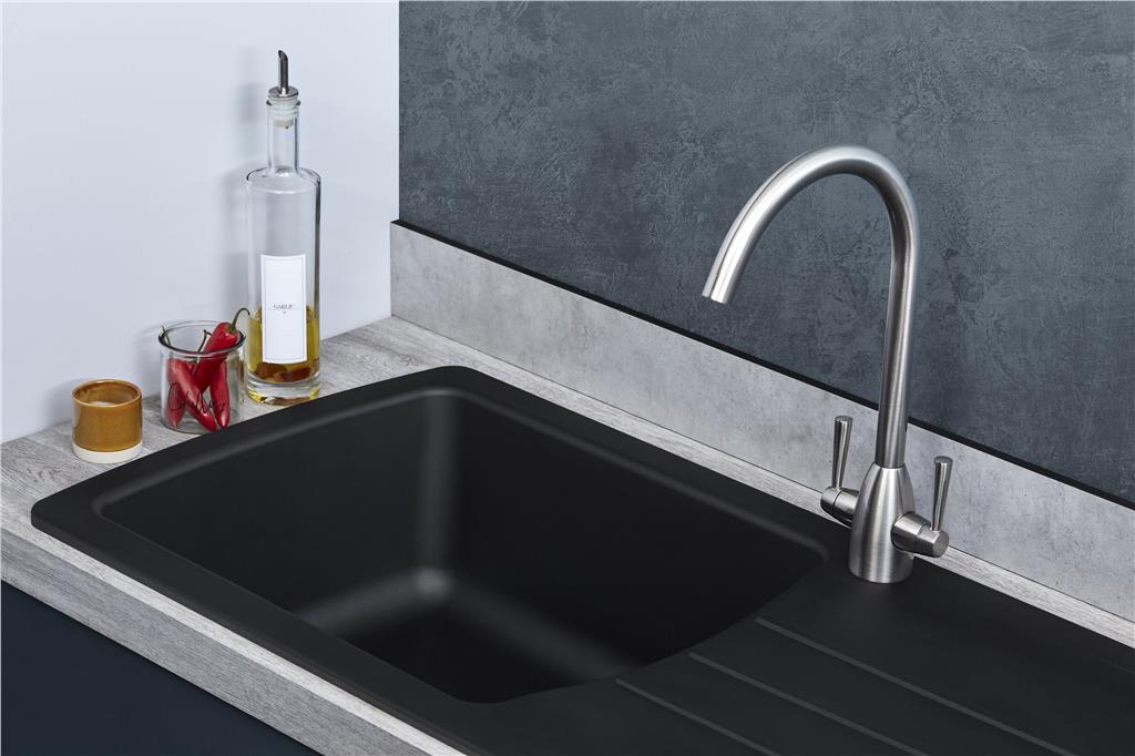 Liquida ZEN100BL 1.0 Bowl Composite Reversible Black Kitchen Sink And Waste Kit