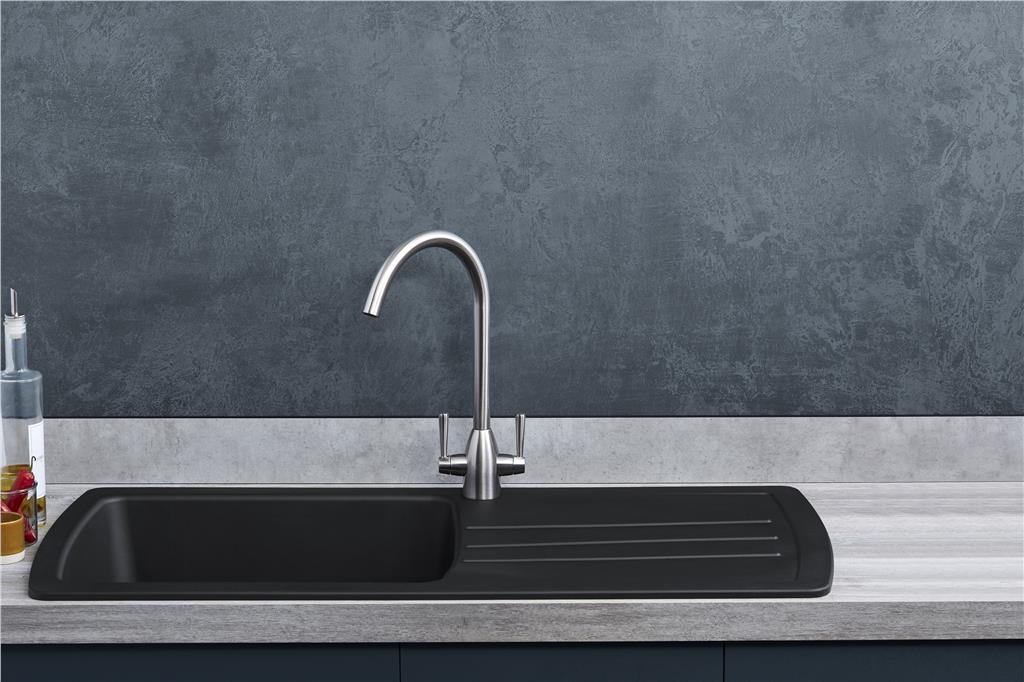 Liquida ZEN100BL 1.0 Bowl Composite Reversible Black Kitchen Sink And Waste Kit