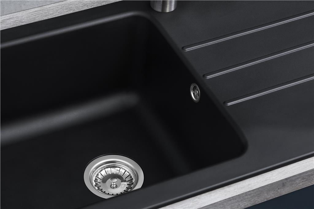 Liquida ZEN100BL 1.0 Bowl Composite Reversible Black Kitchen Sink And Waste Kit