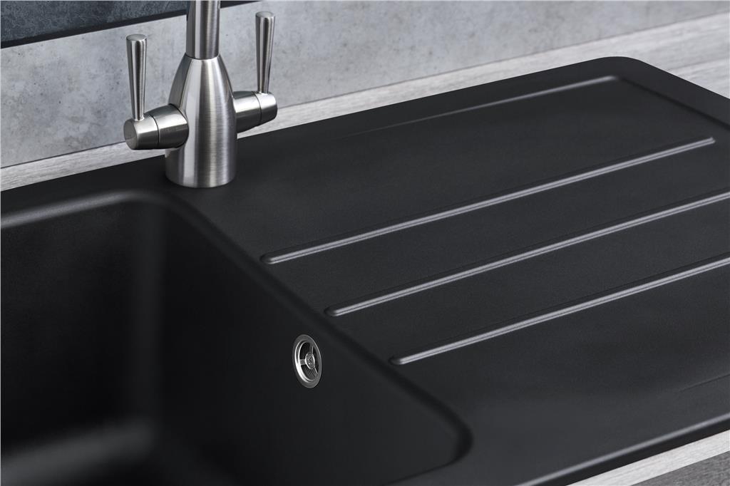 Liquida ZEN100BL 1.0 Bowl Composite Reversible Black Kitchen Sink And Waste Kit