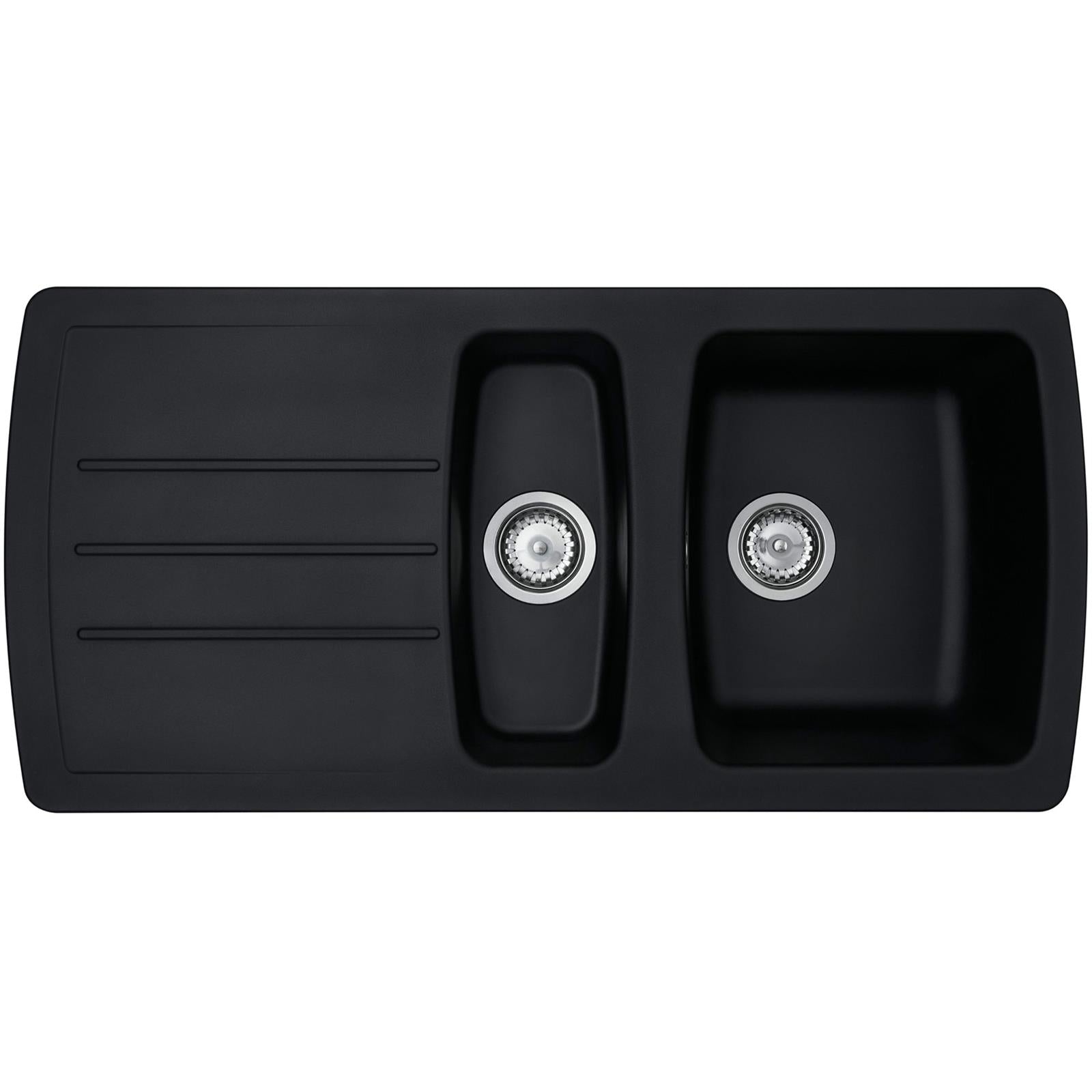 Liquida ZEN150BL 1.5 Bowl Composite Reversible Black Kitchen Sink And Waste Kit