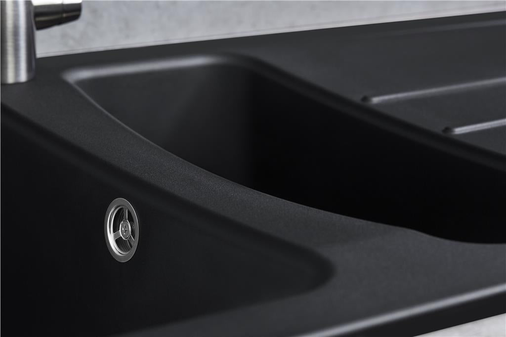Liquida ZEN150BL 1.5 Bowl Composite Reversible Black Kitchen Sink And Waste Kit