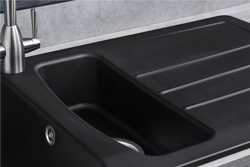 Liquida ZEN150BL 1.5 Bowl Composite Reversible Black Kitchen Sink And Waste Kit