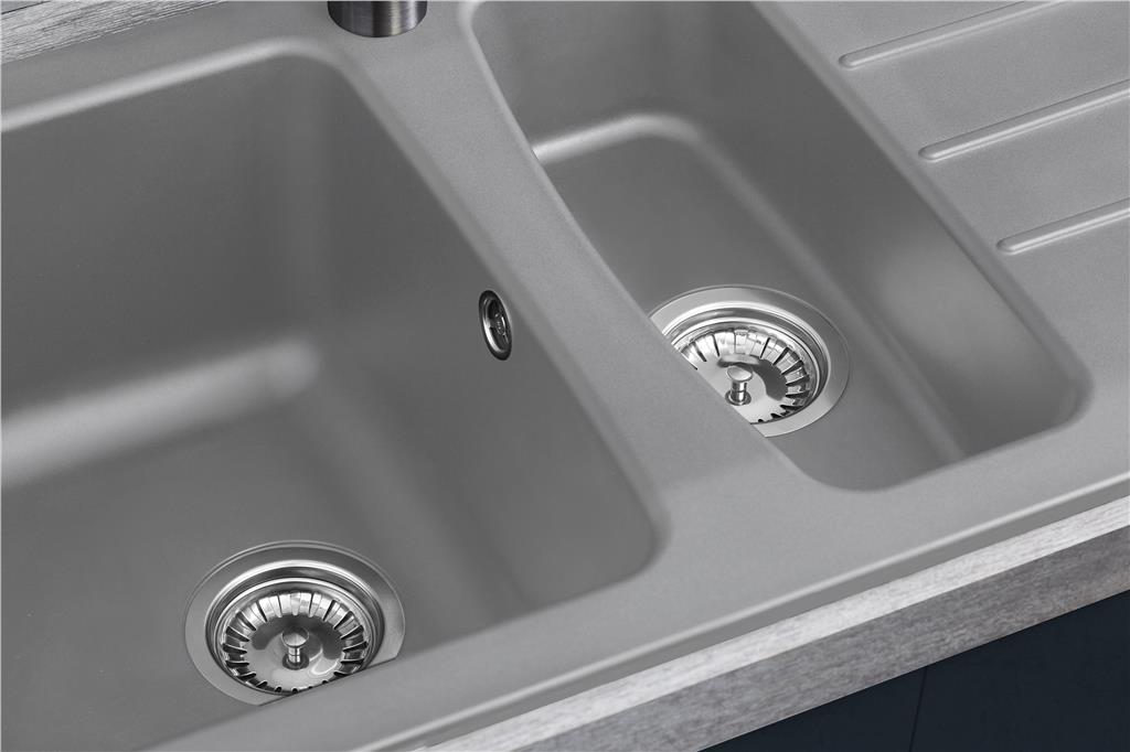 Liquida ZEN150CG 1.5 Bowl Reversible Grey Composite Kitchen Sink 1031x500mm