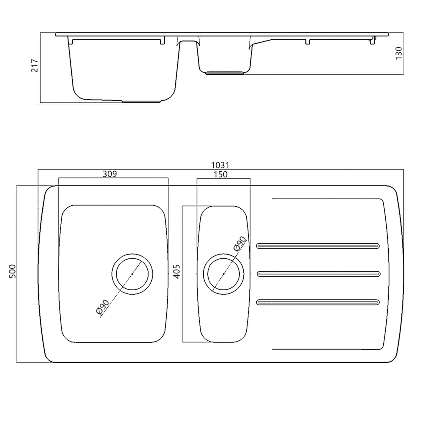 Liquida ZEN150BL 1.5 Bowl Composite Reversible Black Kitchen Sink And Waste Kit