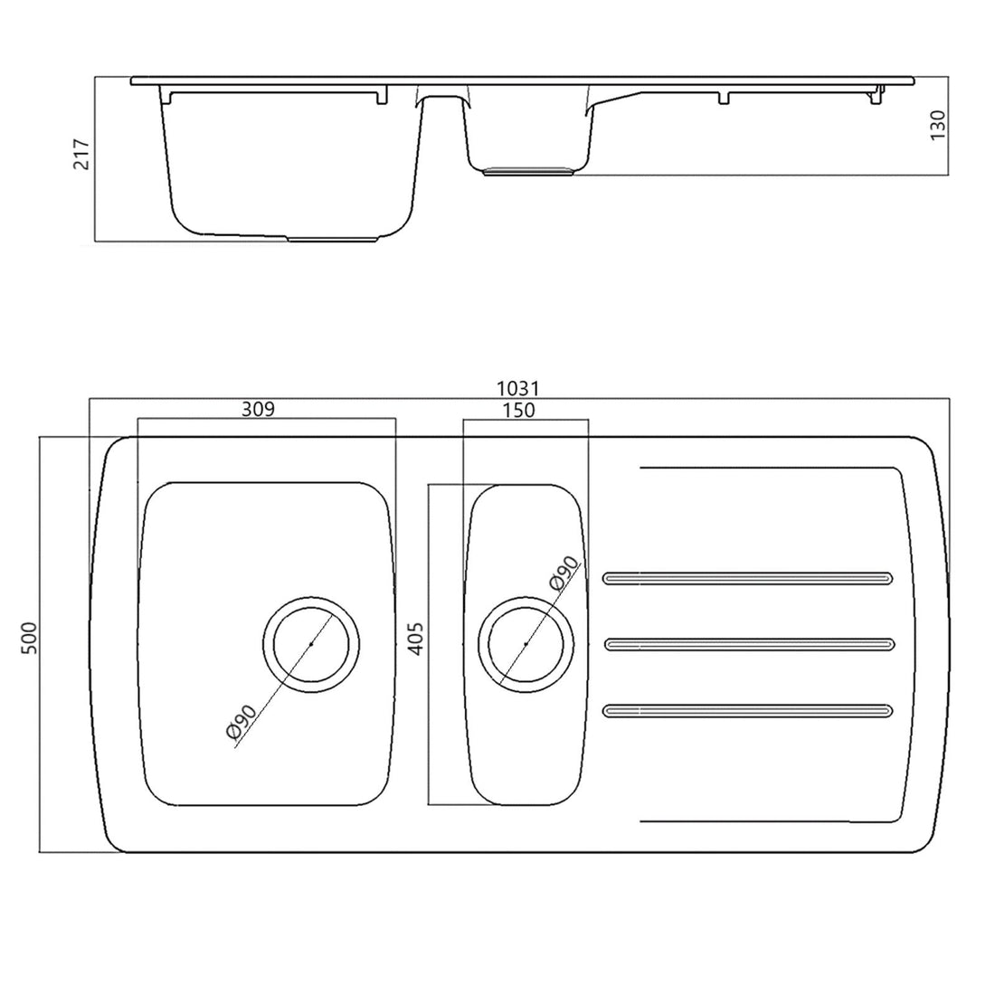 Liquida ZEN150WH 1.5 Bowl Reversible White Composite Kitchen Sink 1031x500mm