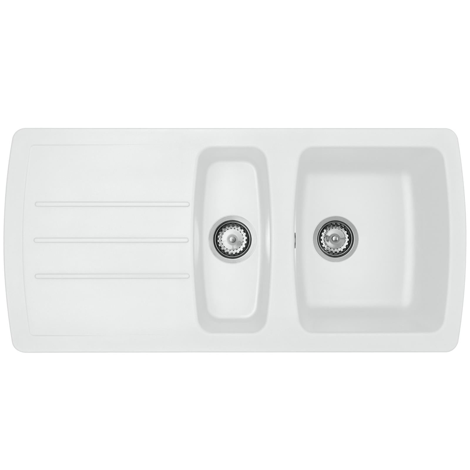 Liquida ZEN150WH 1.5 Bowl Composite Reversible White Kitchen Sink And Waste Kit