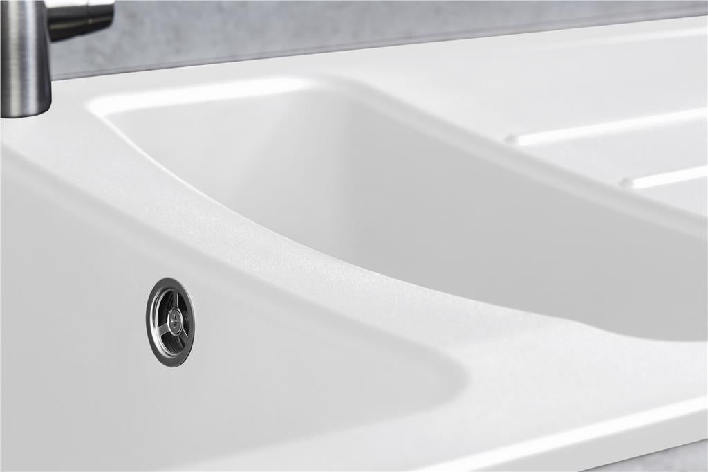 Liquida ZEN150WH 1.5 Bowl Composite Reversible White Kitchen Sink And Waste Kit