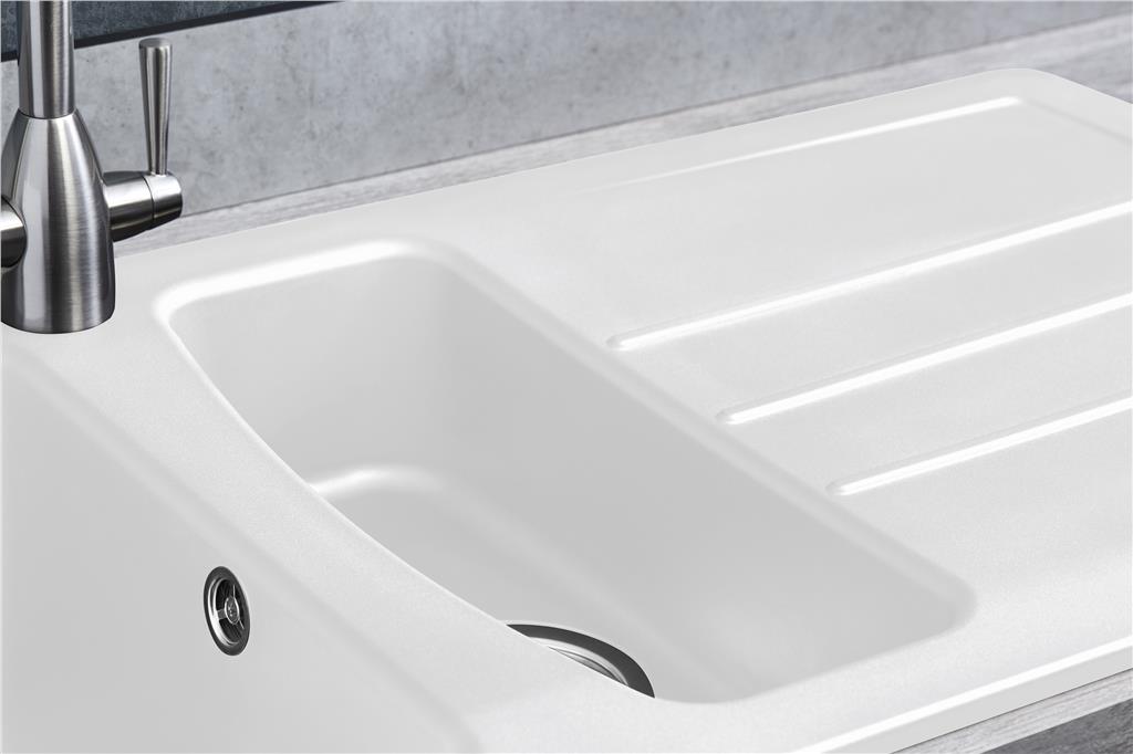 Liquida ZEN150WH 1.5 Bowl Composite Reversible White Kitchen Sink And Waste Kit
