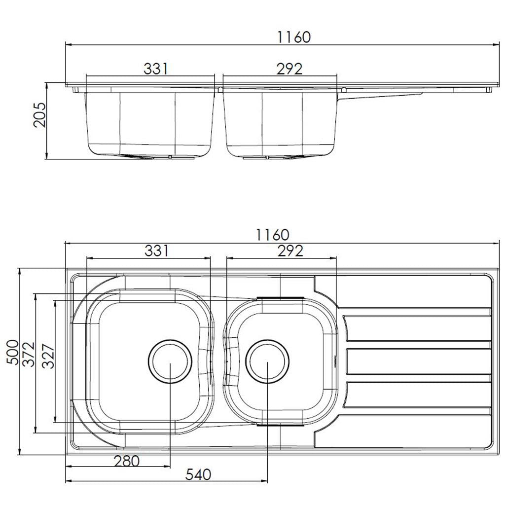 Liquida DK20BL 2.0 Bowl SMC Composite Reversible Inset Large Black Kitchen Sink