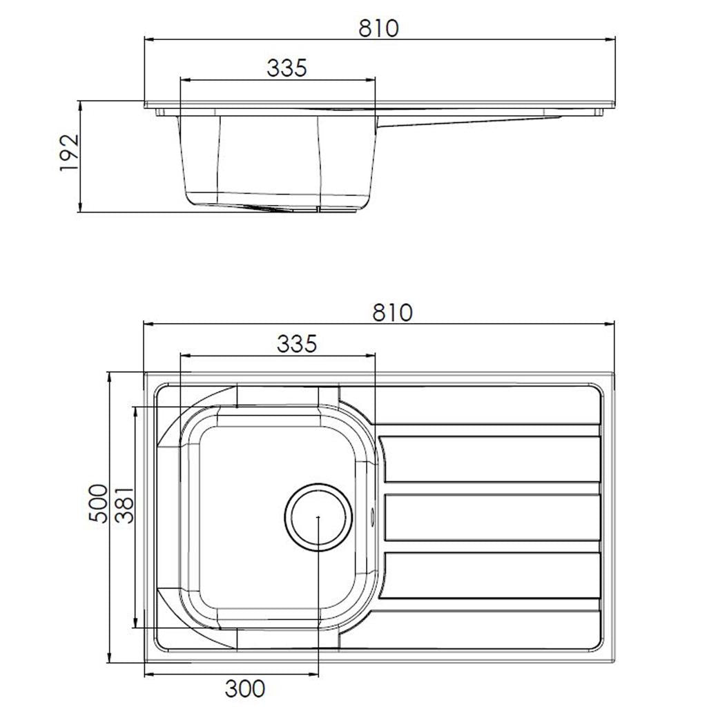 Liquida white composite 1.0 bowl kitchen sink with reversible drainer inset dimensions diagram