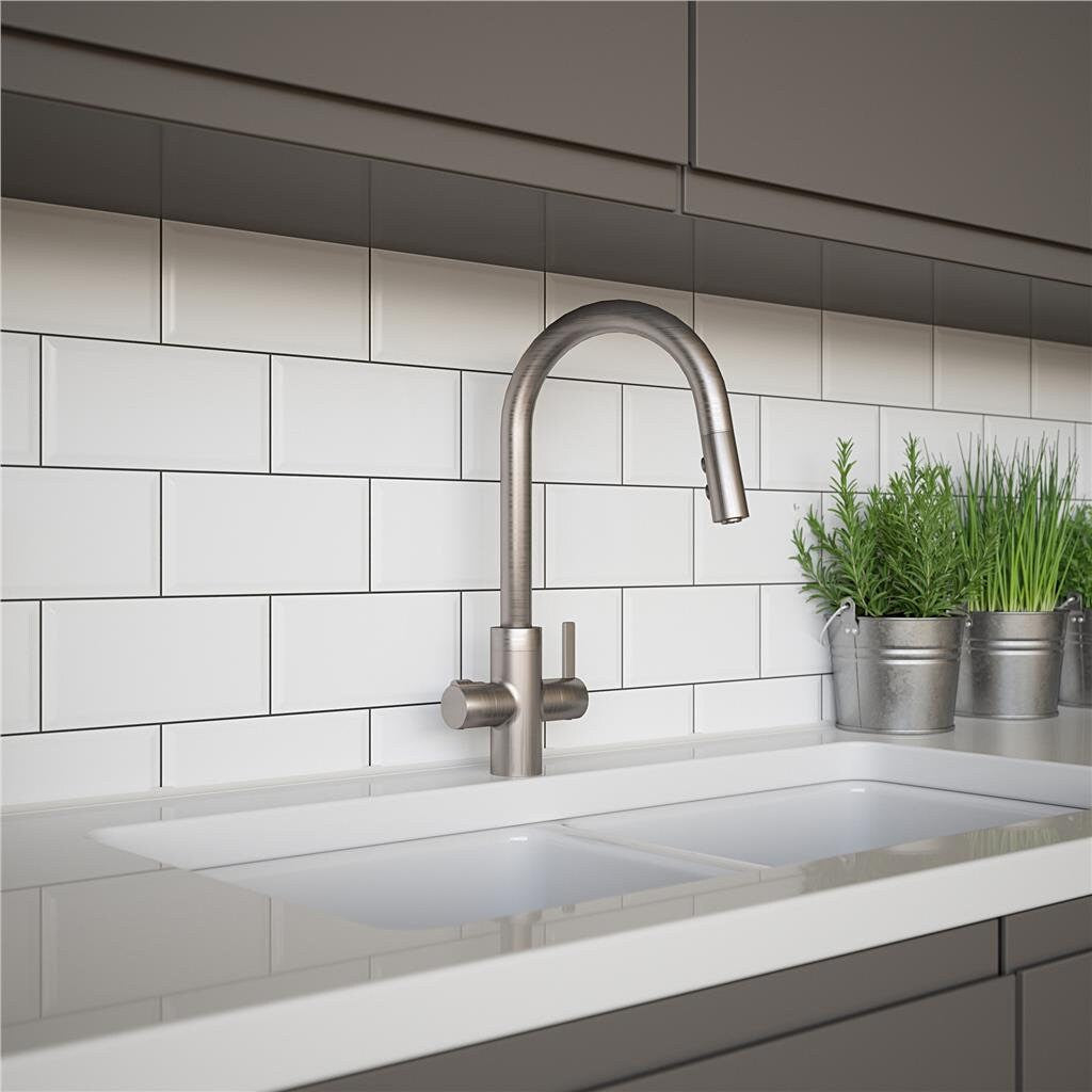 Liquida HT45BN 4 In 1 Brushed Nickel Pull Out Instant Boiling Water Kitchen Tap