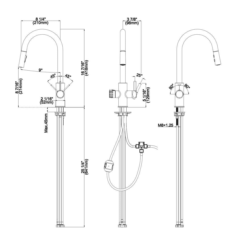 Liquida HT45BN 4 In 1 Brushed Nickel Pull Out Instant Boiling Water Kitchen Tap