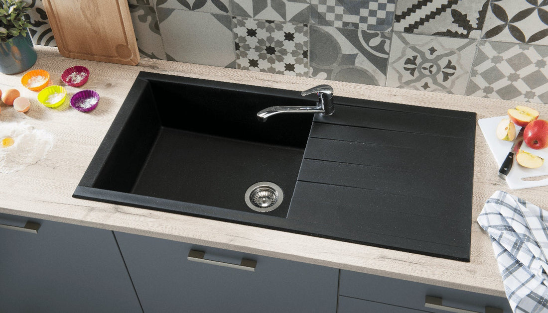 Liquida CU10BL 1.0 Bowl Black Composite Kitchen Sink Inset Reversible - GRADED