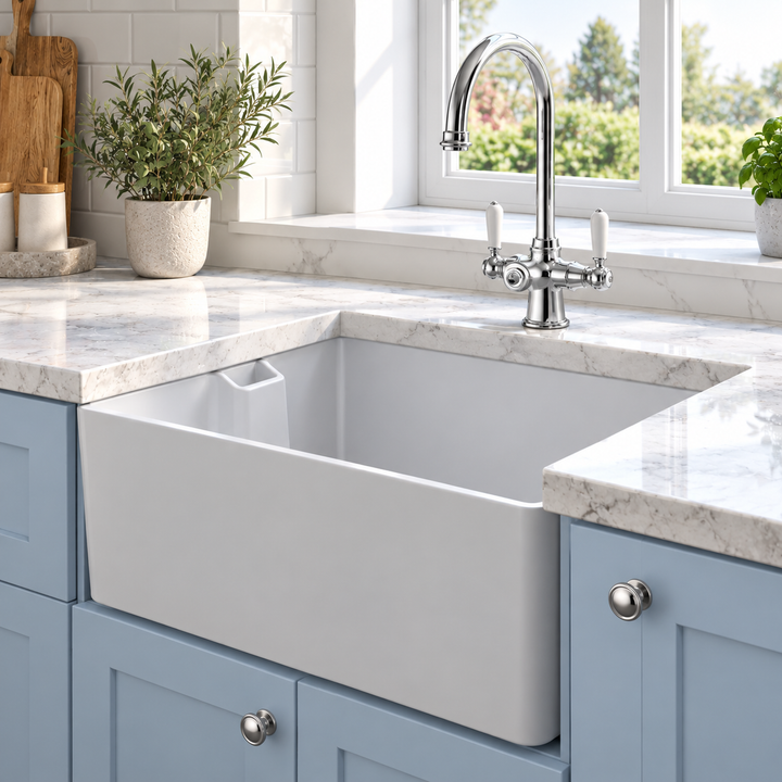 Liquida BL290WH 1.0 Bowl Belfast Inset Or Undermount Gloss White Kitchen Sink