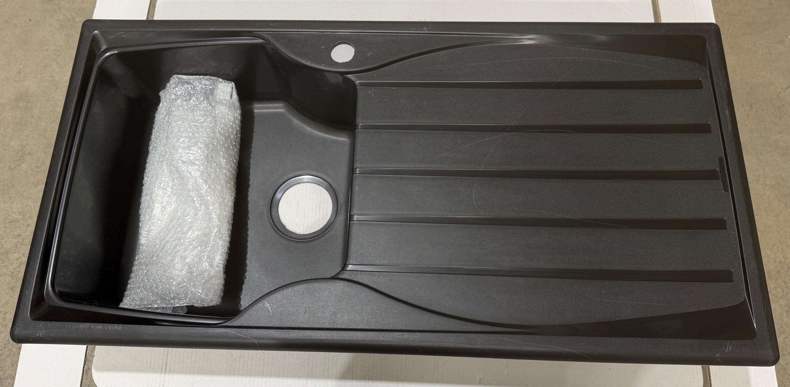 Liquida CMP10BL 1.0 Bowl Reversible Black Kitchen Sink With Waste Kit - GRADED