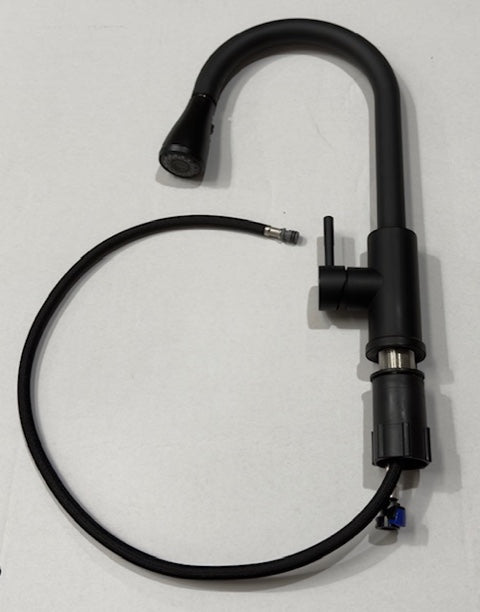 Liquida KPO11MB Single Lever Matt Black Kitchen Tap With Pull Out Spray - GRADED
