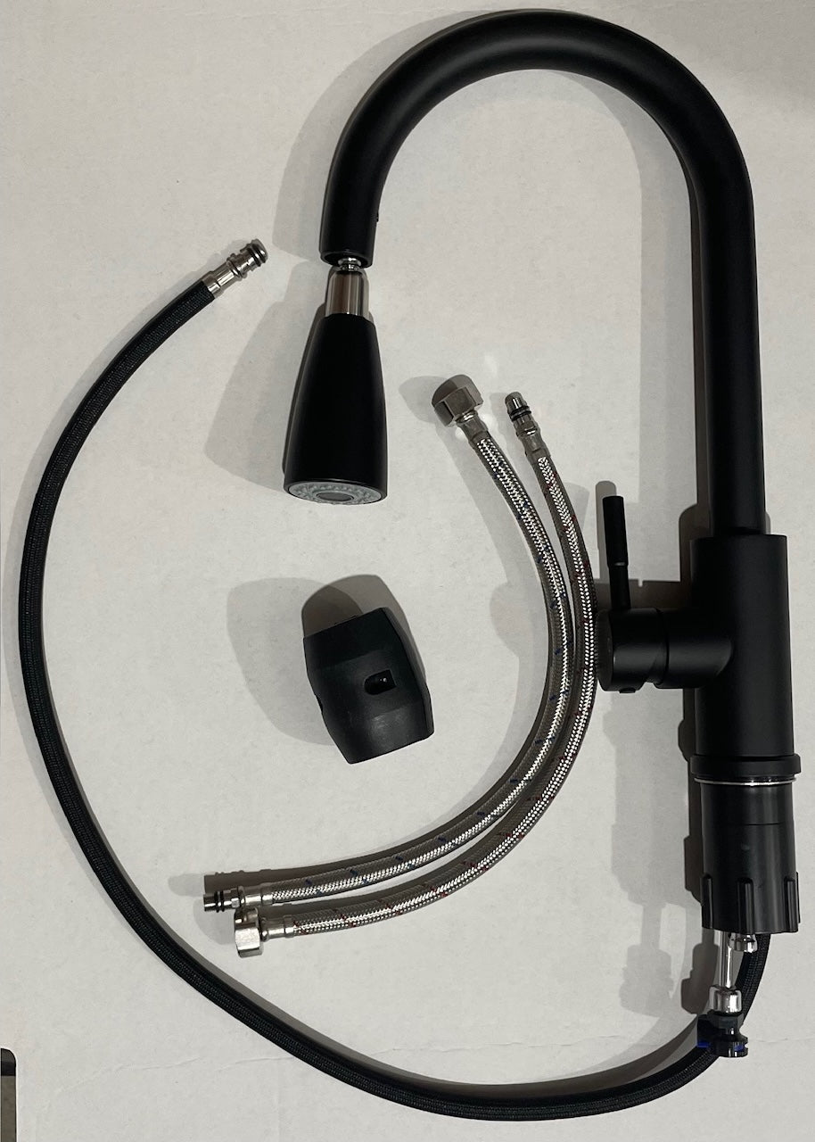 Liquida KPO11MB Single Lever Matt Black Kitchen Tap With Pull Out Spray - GRADED