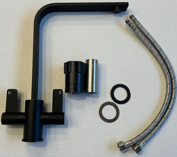 Liquida EB403MB Flat Style Modern Dual Lever Matt Black Kitchen Tap - GRADED