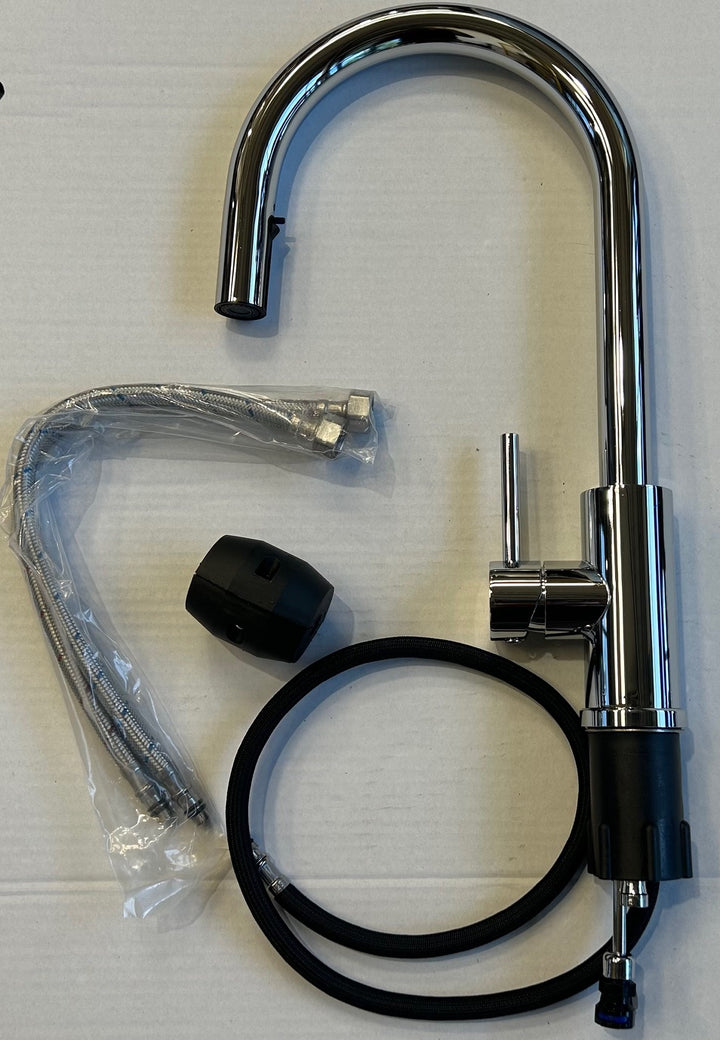 Liquida EPO11CH Chrome Swan Neck Pull Out Mono Kitchen Mixer Tap - GRADED