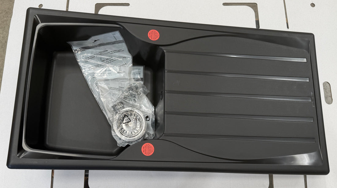 Liquida CMP10BL 1.0 Bowl Black Reversible Kitchen Sink And Waste Kit - GRADED