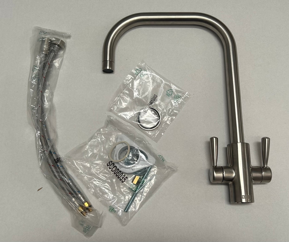 Franke Ascona USS Spout Silk Steel Kitchen Tap Twin Lever Swivel Mixer - GRADED