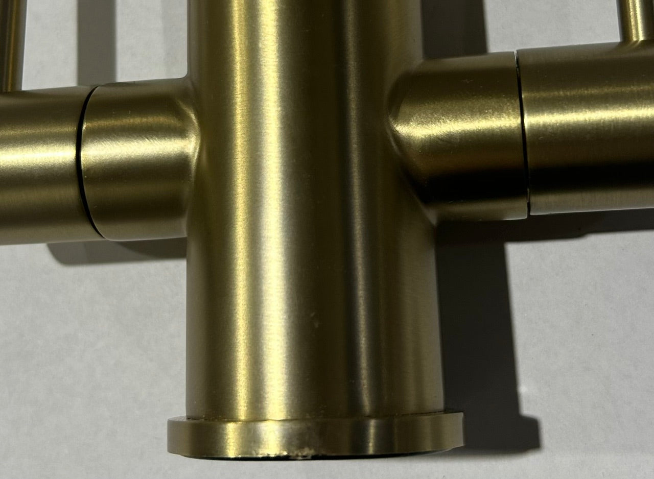 Liquida AD399BR Brushed Brass Swan Neck Twin Lever Kitchen Tap - GRADED