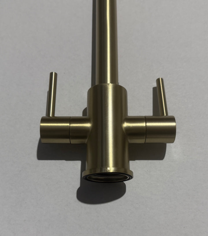 Liquida AD399BR Brushed Brass Swan Neck Twin Lever Mixer Tap - GRADED