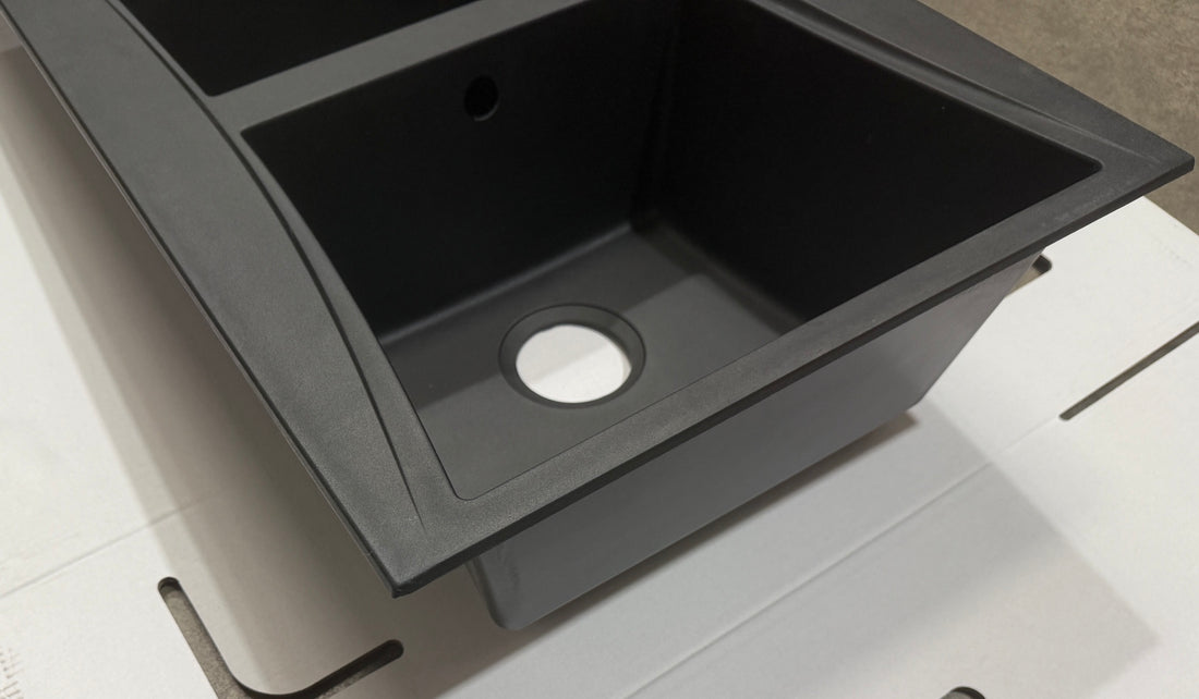 Liquida SEV150BL 1.5 Bowl Composite Reversible Black Kitchen Sink - GRADED