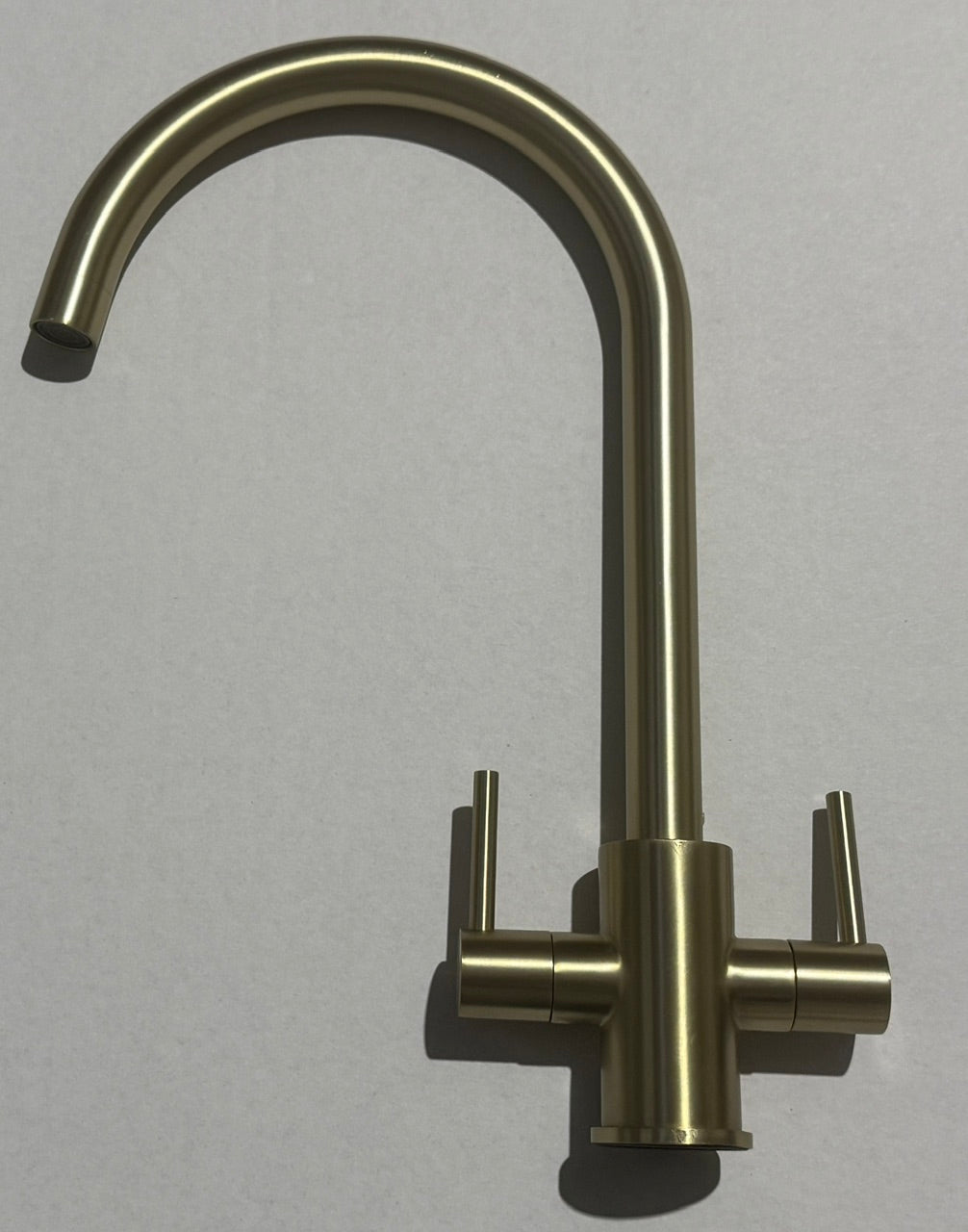 Liquida AD399BR Brushed Brass Swan Neck Twin Lever Mixer Tap - GRADED