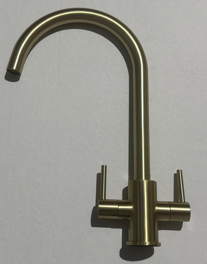 Liquida AD399BR Brushed Brass Swan Neck Twin Lever Mixer Tap - GRADED