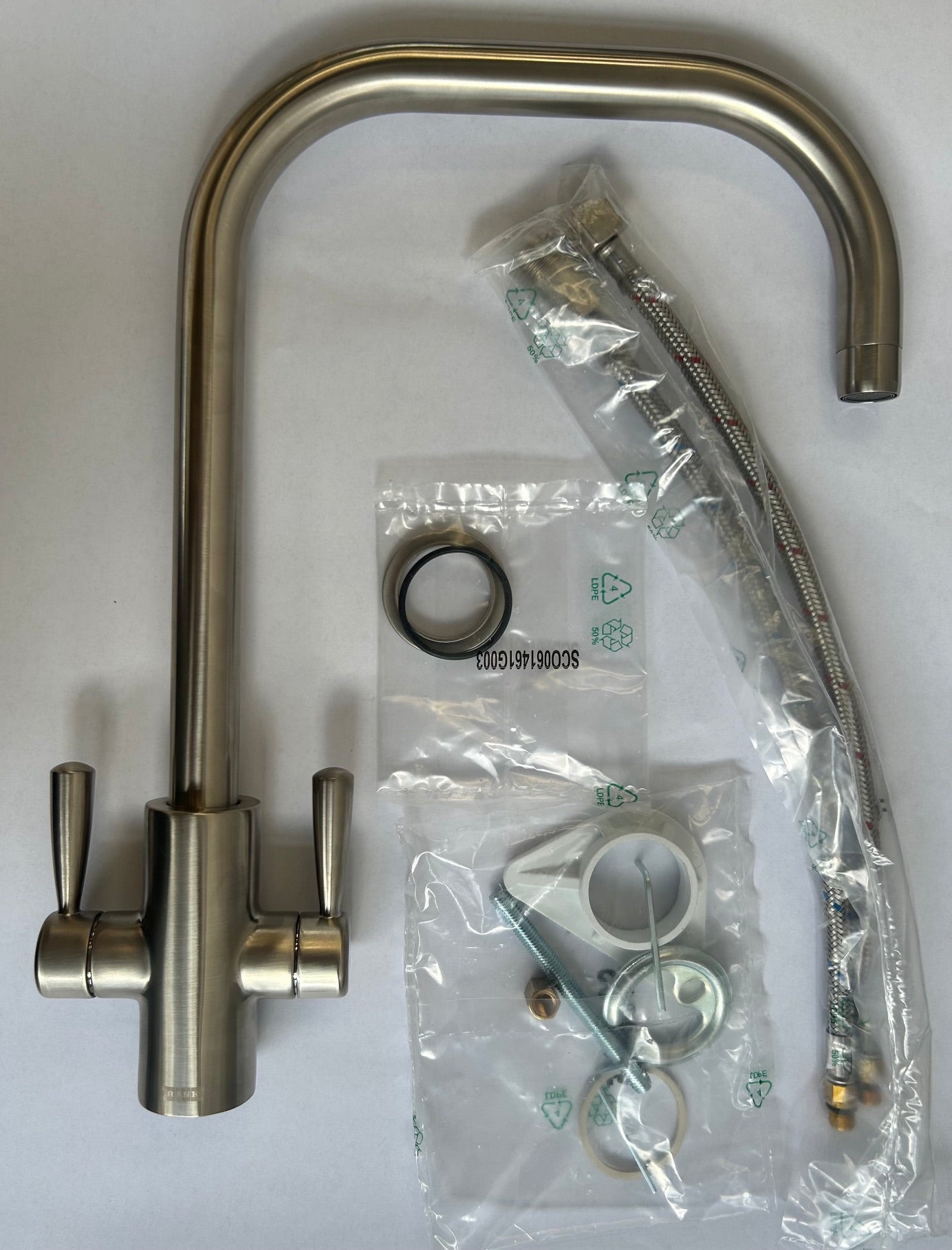 Franke Ascona Silk Steel U Spout Kitchen Tap Twin Lever Swivel Mixer - GRADED