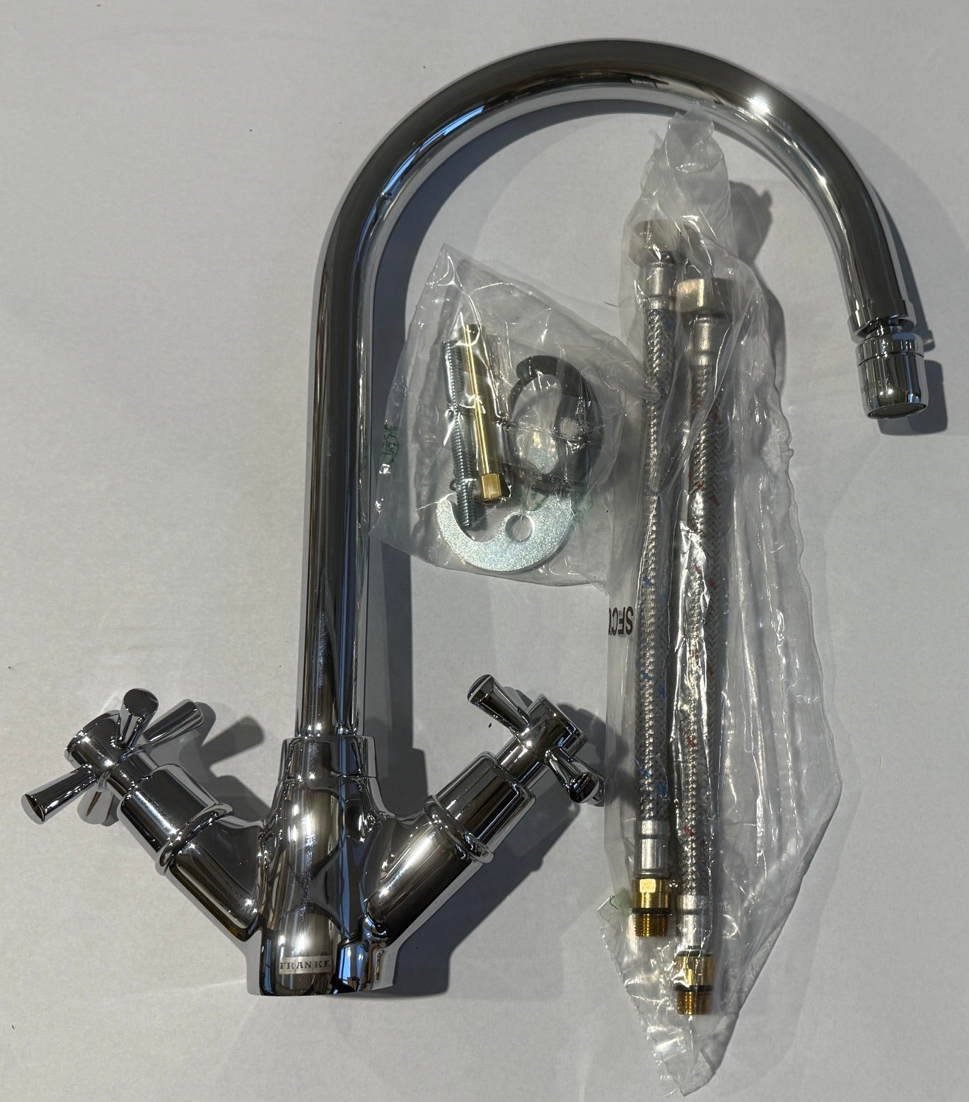 Franke Rotaflow J Spout Traditional Twin Lever Chrome Kitchen Tap - GRADED