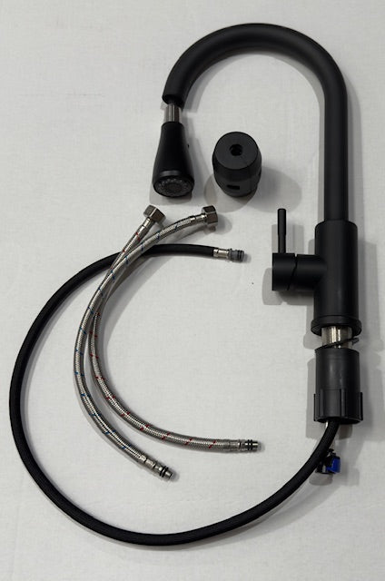 Liquida KPO11MB Single Lever Matt Black Kitchen Tap With Pull Out Spray - GRADED