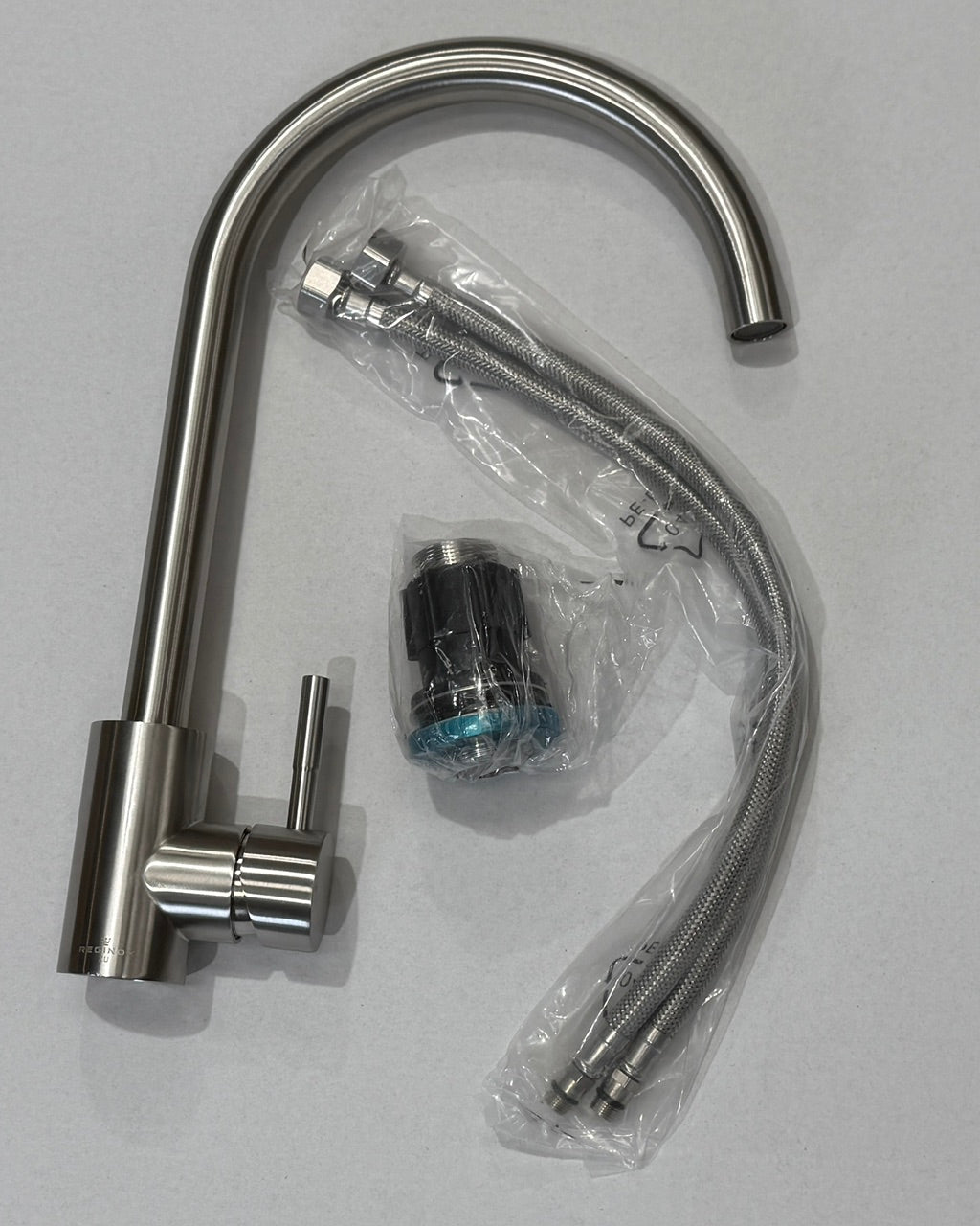 Reginox Taravo Brushed Nickel Single Lever Swan Neck Kitchen Tap - GRADED