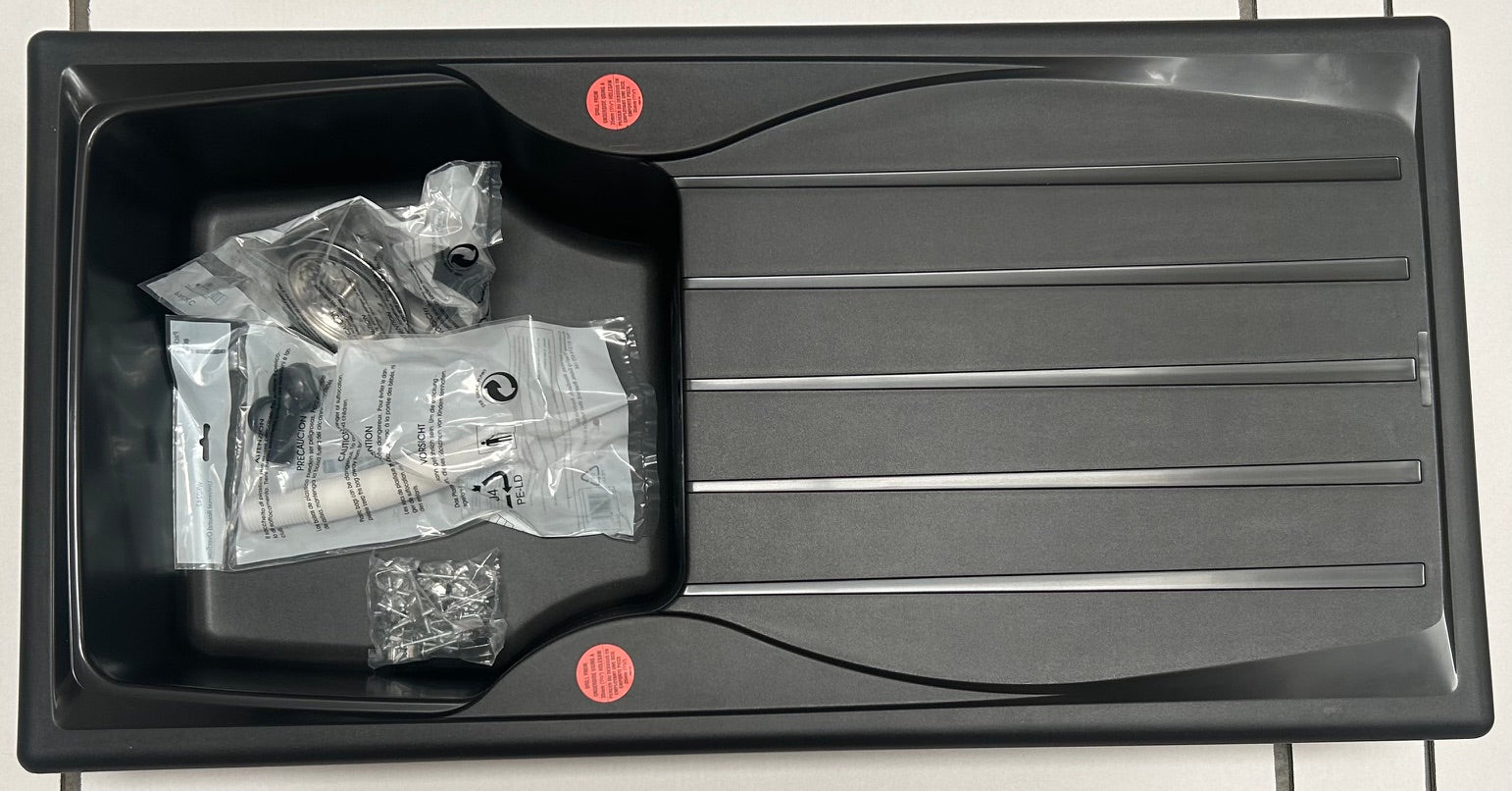 Liquida CMP10BL 1.0 Bowl Reversible Black Kitchen Sink And Waste Kit