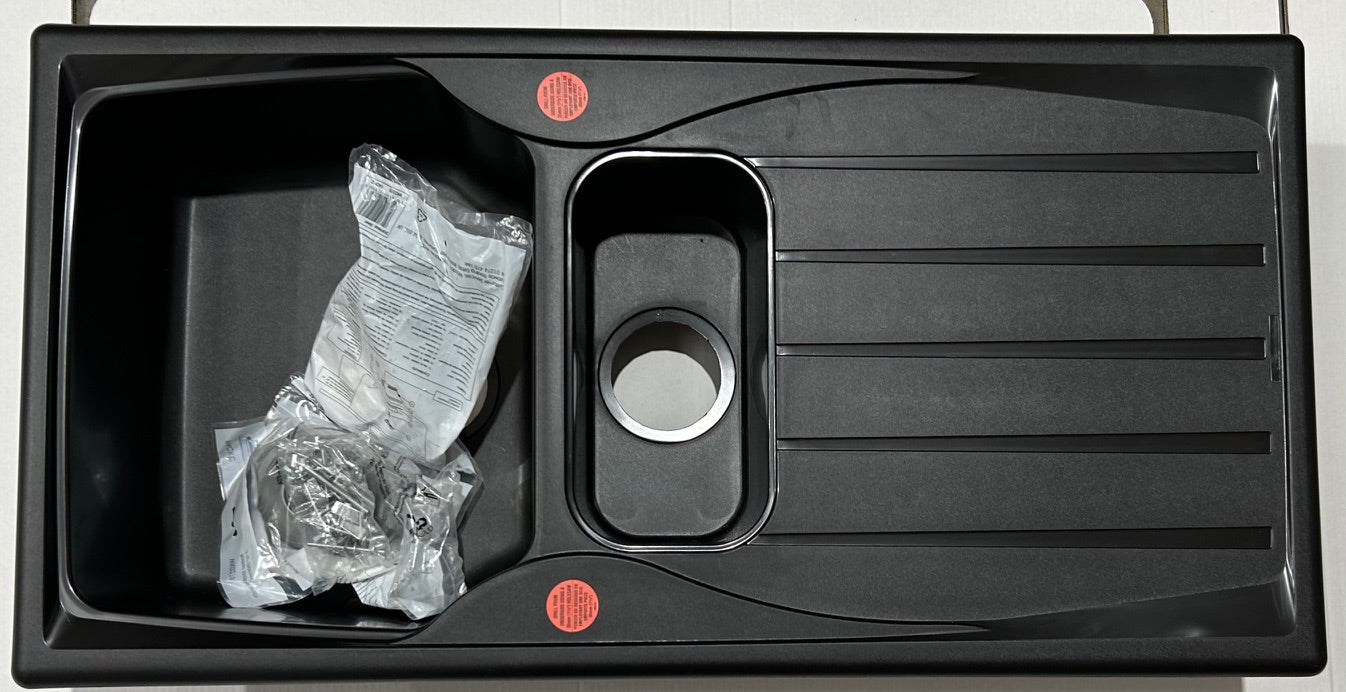 Liquida CMP15BL 1.5 Bowl Reversible Black Kitchen Sink And Waste Kit - Graded