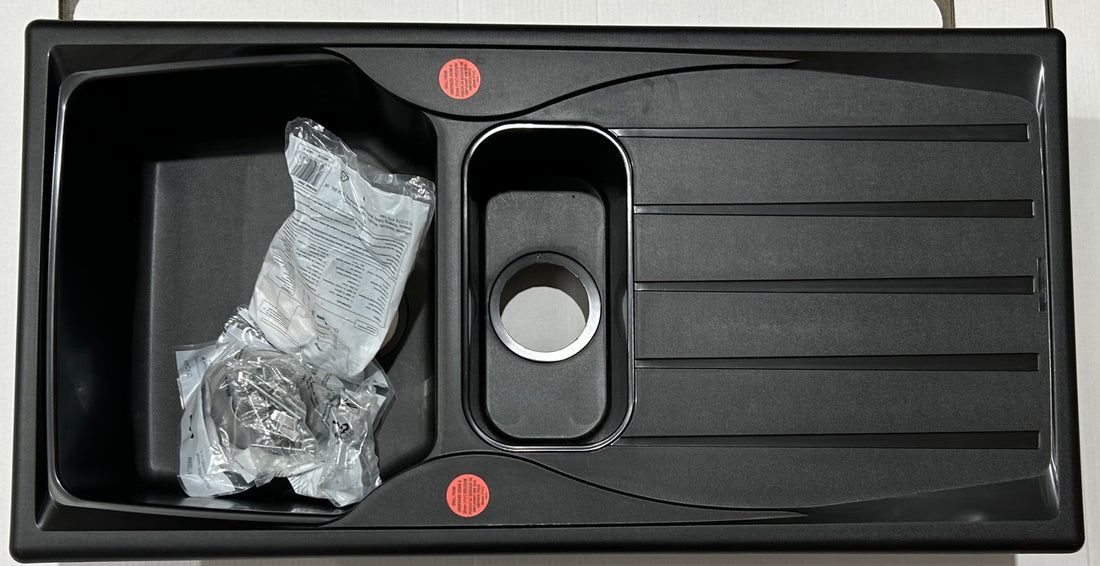 Liquida CMP15BL 1.5 Bowl Reversible Black Kitchen Sink And Waste Kit - Graded
