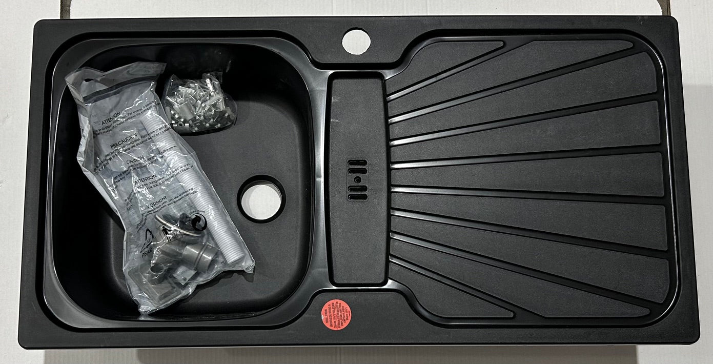 Liquida CMP5BL 1 Bowl RH Drainer Inset Black Kitchen Sink - Graded