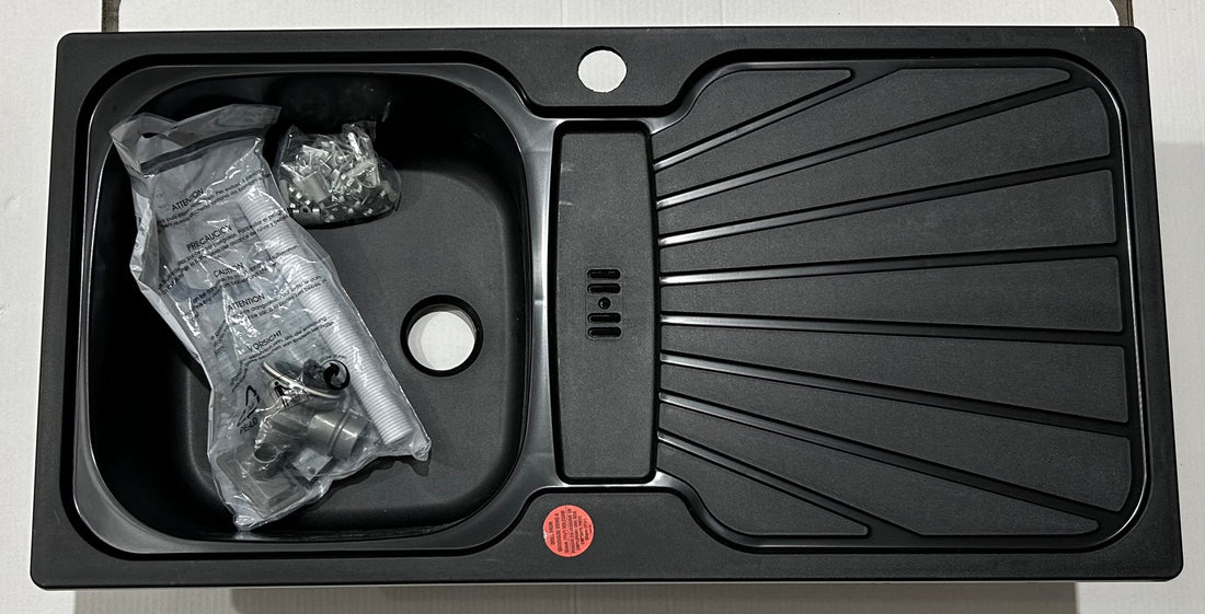 Liquida CMP5BL 1 Bowl RH Drainer Inset Black Kitchen Sink - Graded