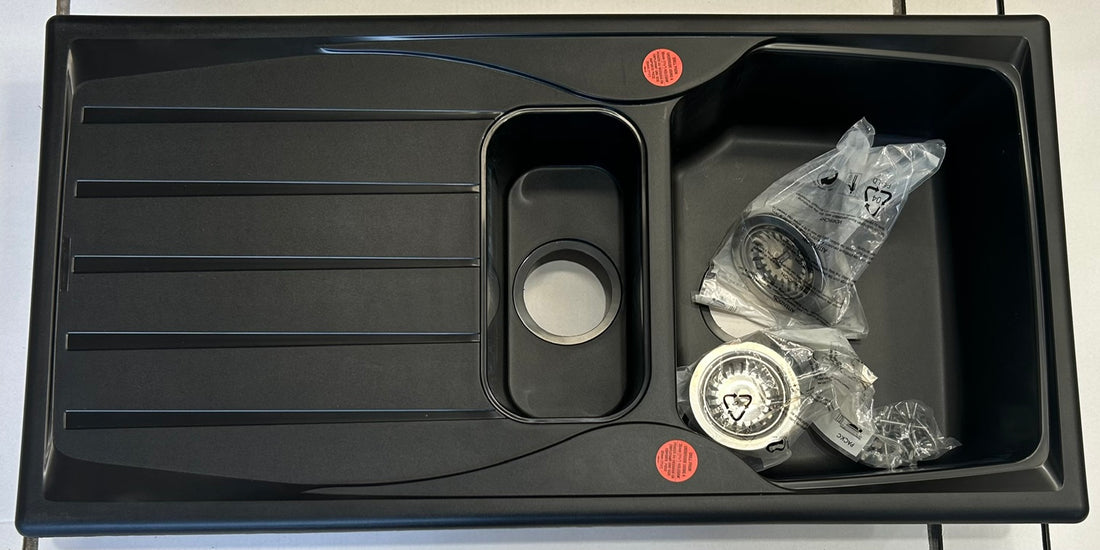Liquida CMP15BL 1.5 Bowl Reversible Black Kitchen Sink And Waste Kit - GRADED