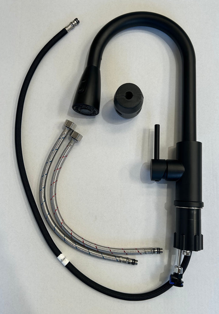 Liquida KPO11MB Matt Black Kitchen Tap Single Lever With Pull Out Spray - GRADED