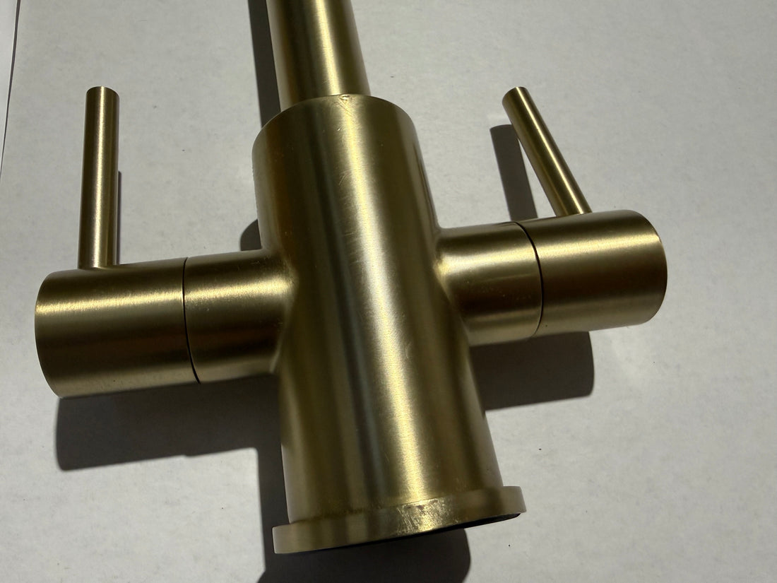 Liquida AD399BR Brushed Brass Swan Neck Twin Lever Mixer Tap - GRADED