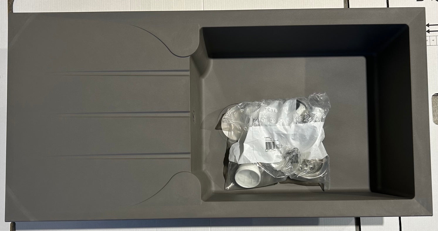 Liquida LP10GR 1 Bowl Composite Reversible Inset Grey Kitchen Sink - GRADED
