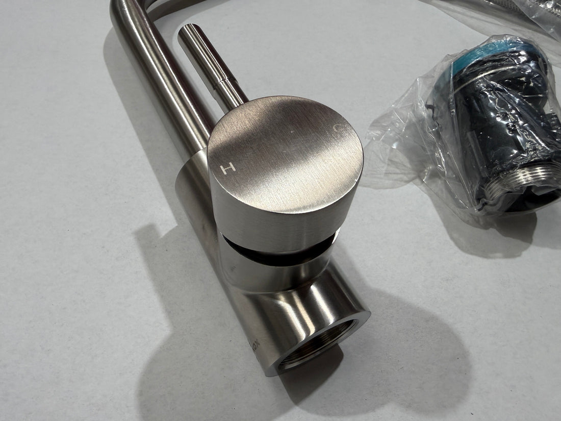 Reginox Salina BN Brushed Nickel Single Lever Square Neck Kitchen Tap - GRADED
