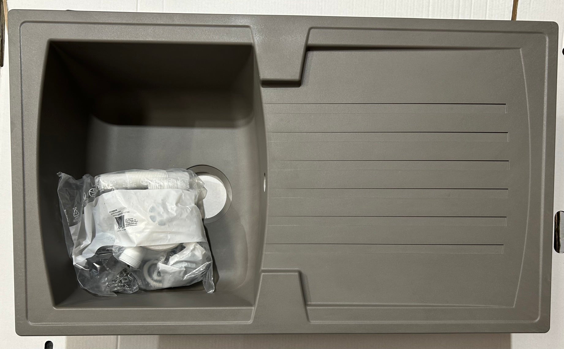 Liquida AR10GR 1 Bowl Composite Reversible Inset Grey Kitchen Sink - GRADED