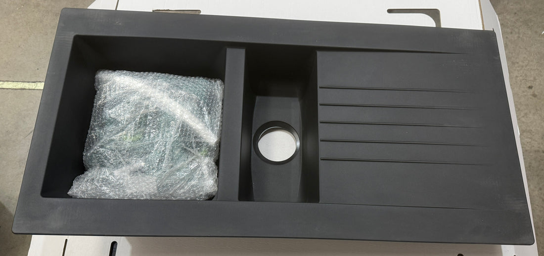 Liquida KAV150BL 1.5 Bowl Composite Reversible Black Kitchen Sink - GRADED